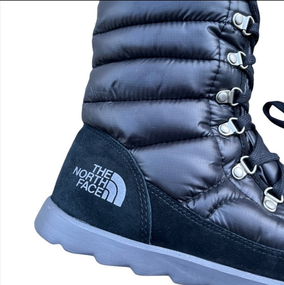 The North Face Thermoball Lace 8" Shiny TNF Black Luminous Pink Snow Boots 7 - Picture 3 of 8